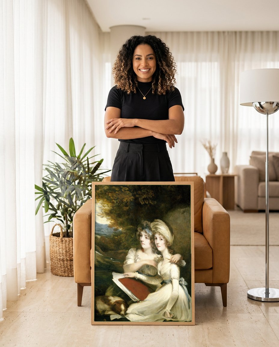 Quadro Decorativo Marianne e Amelia Frankland - John Hoppner com modelo em ambiente