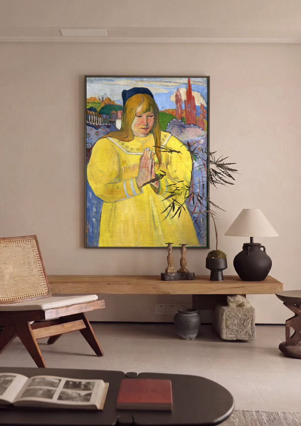 Quadro Decorativo A Pequena Bretona Orando - Gauguin em ambiente decorado