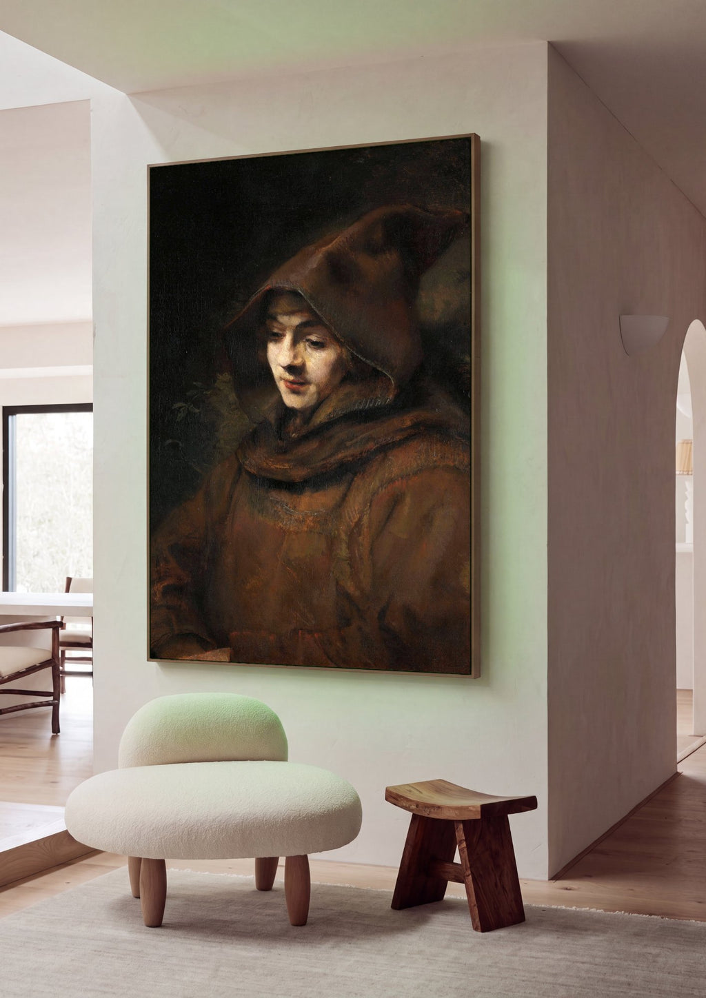 Quadro Decorativo A Jovem Freira - Rembrandt em ambiente decorado