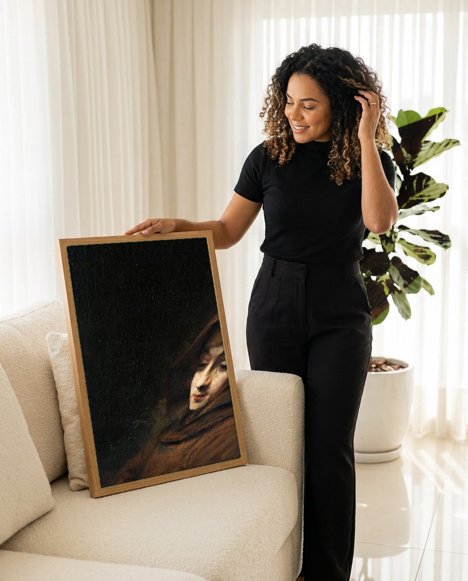 Quadro Decorativo A Jovem Freira - Rembrandt com modelo em ambiente