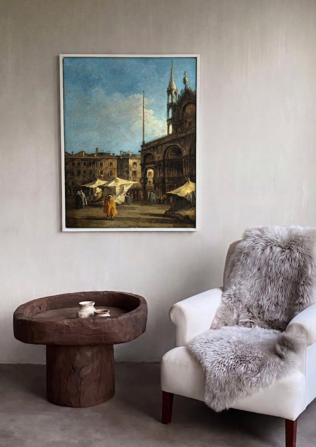 Quadro Decorativo Mercado em Veneza - Francesco Guardi em ambiente decorado