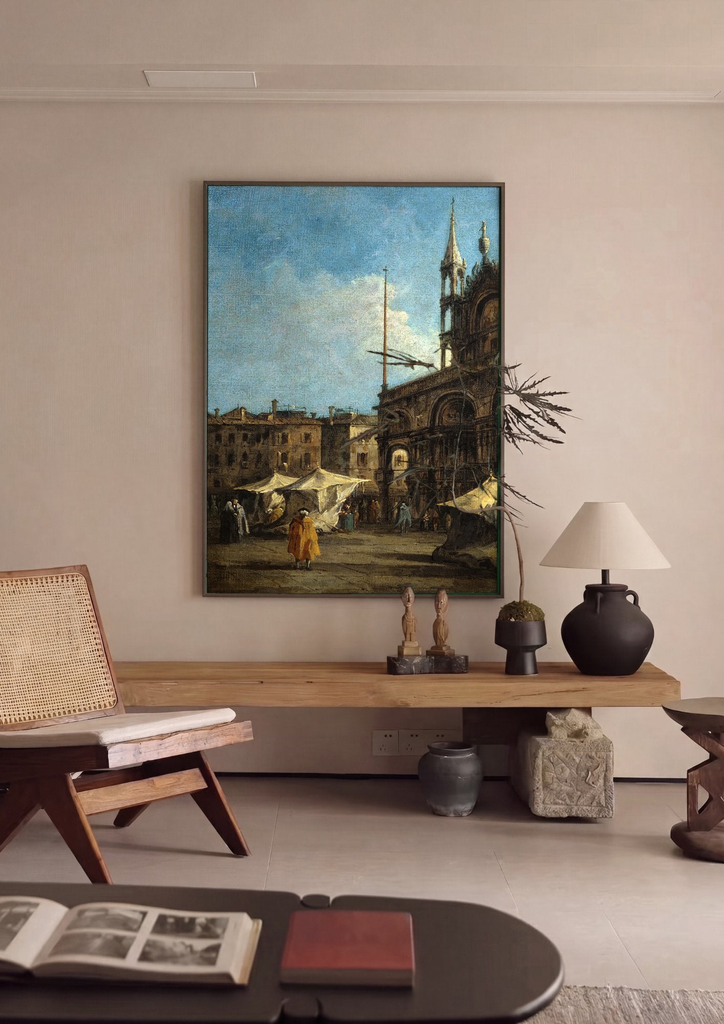 Quadro Decorativo Mercado em Veneza - Francesco Guardi em ambiente decorado