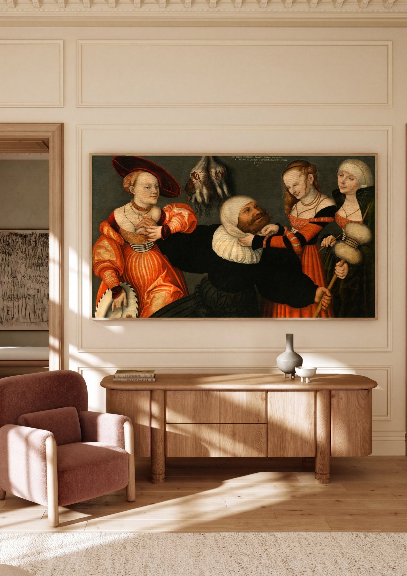Quadro Decorativo Hércules e Ônfale - Cranach, o Velho em ambiente decorado