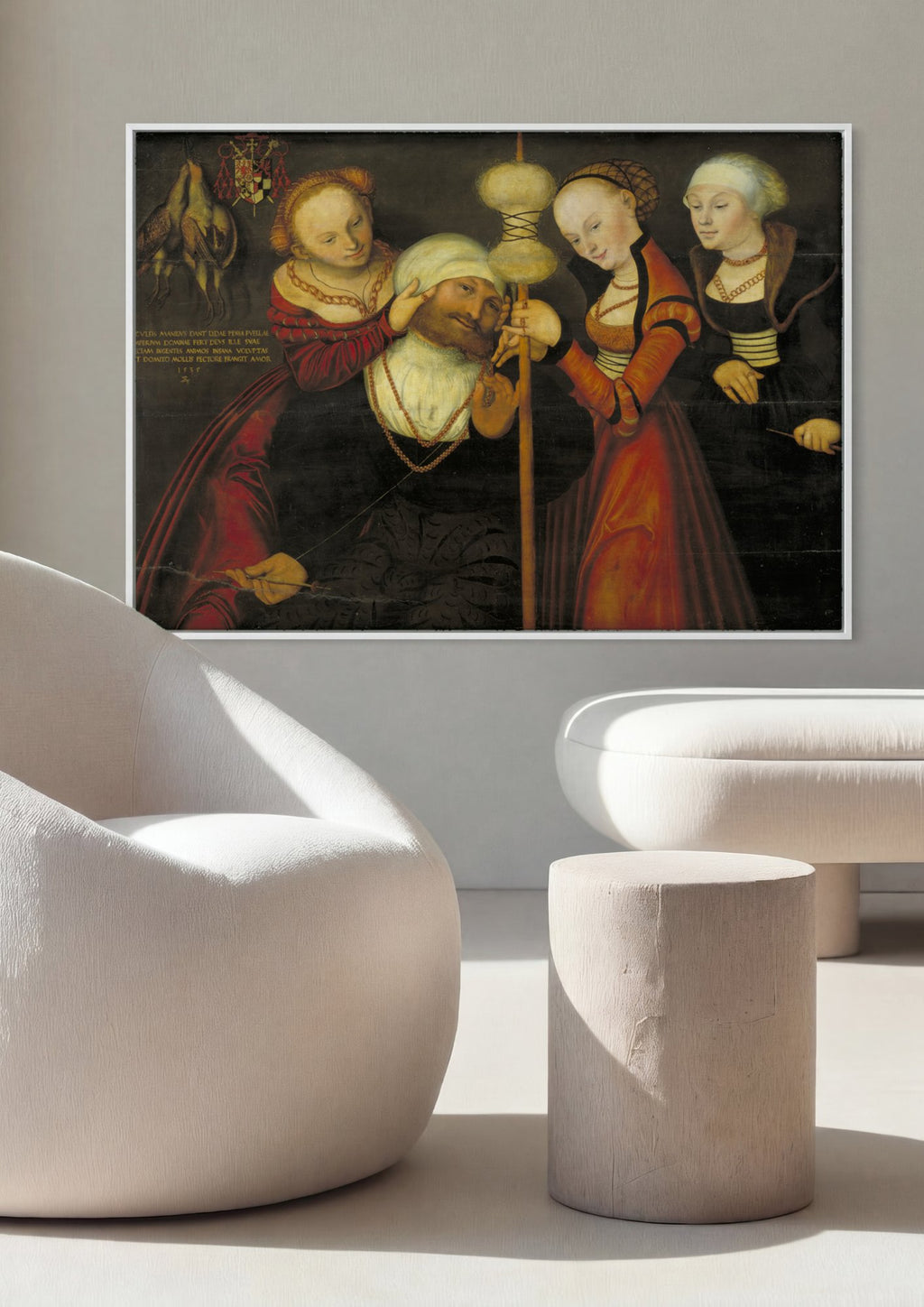 Quadro Decorativo Hércules e Ônfale - Cranach, o Velho em ambiente decorado
