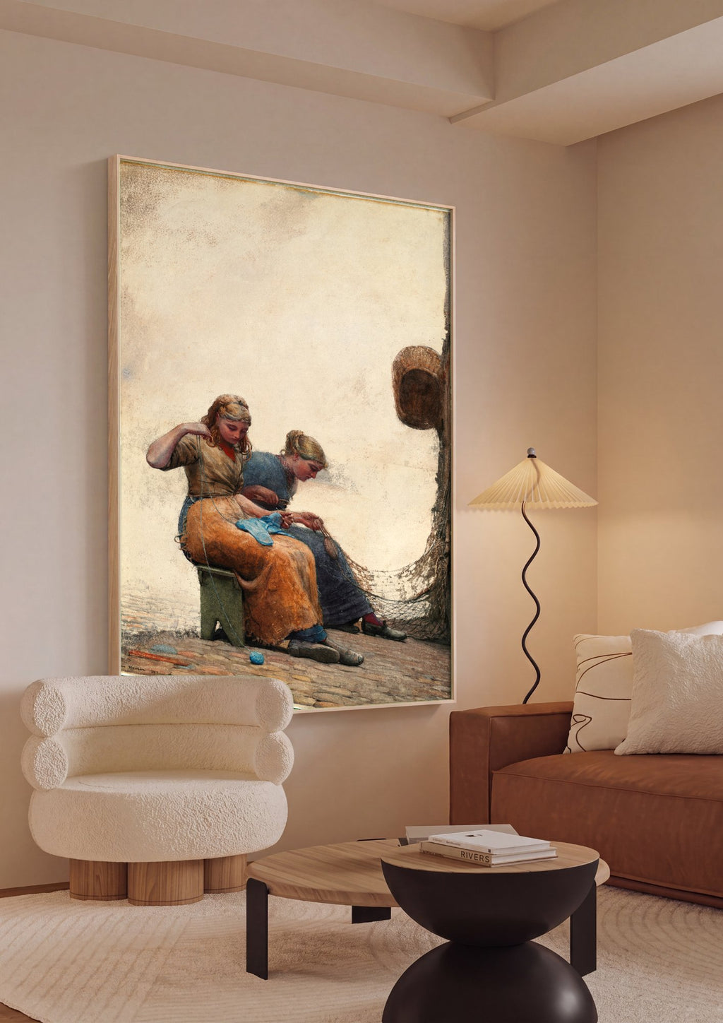 Quadro Decorativo Duas Mulheres Costurando - Winslow Homer em ambiente decorado
