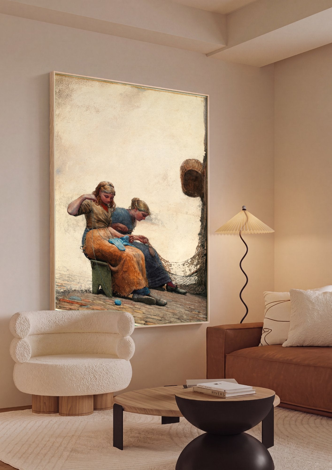 Quadro Decorativo Duas Mulheres Costurando - Winslow Homer em ambiente decorado