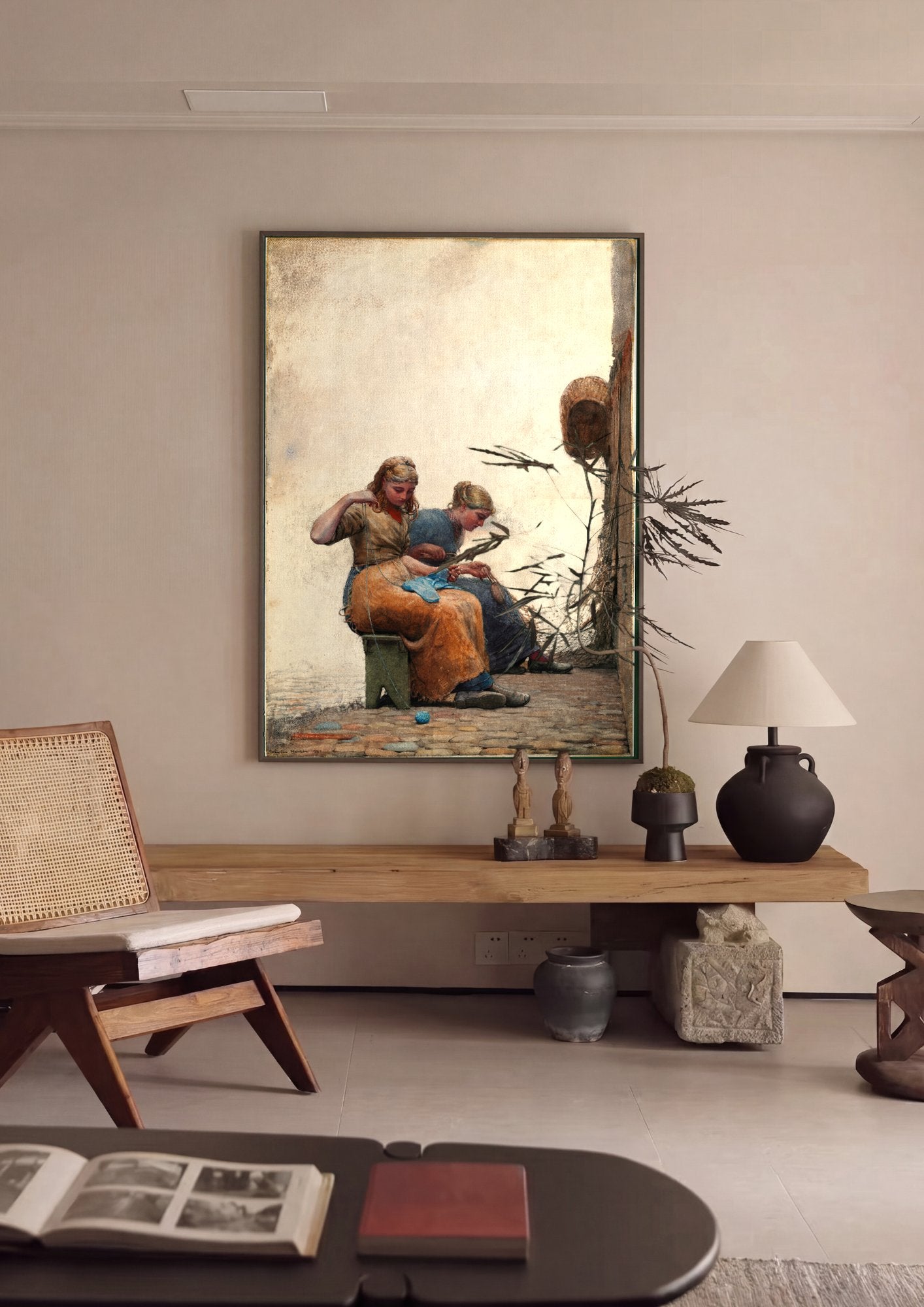 Quadro Decorativo Duas Mulheres Costurando - Winslow Homer em ambiente decorado