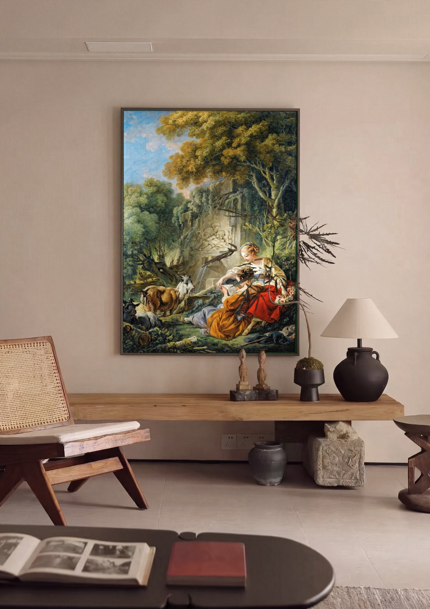 Quadro Decorativo A Lição de Música - François Boucher em ambiente decorado