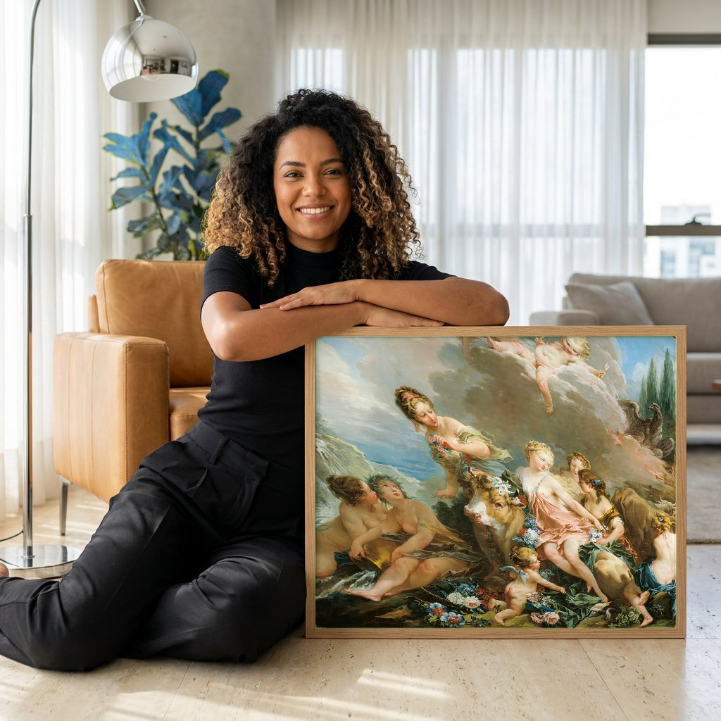 Quadro Decorativo O Rapto de Europa - François Boucher com modelo em ambiente