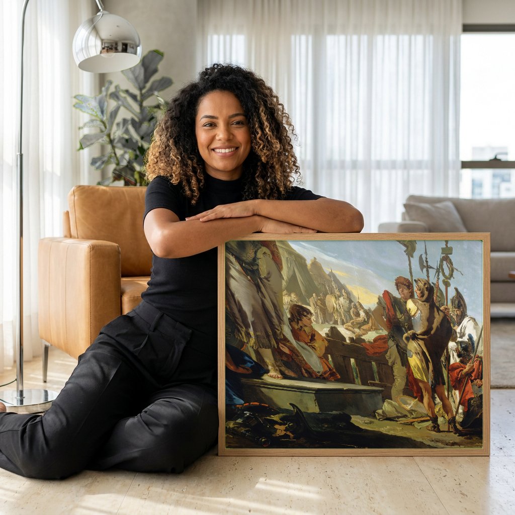 Quadro Decorativo A Rainha Zenobia Perante o Imperador Aureliano - Tiepolo com modelo em ambiente