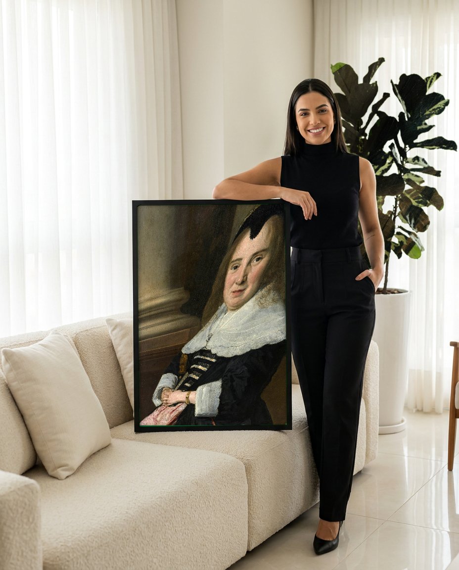 Quadro Decorativo Retrato de Mulher - Frans Hals com modelo em ambiente