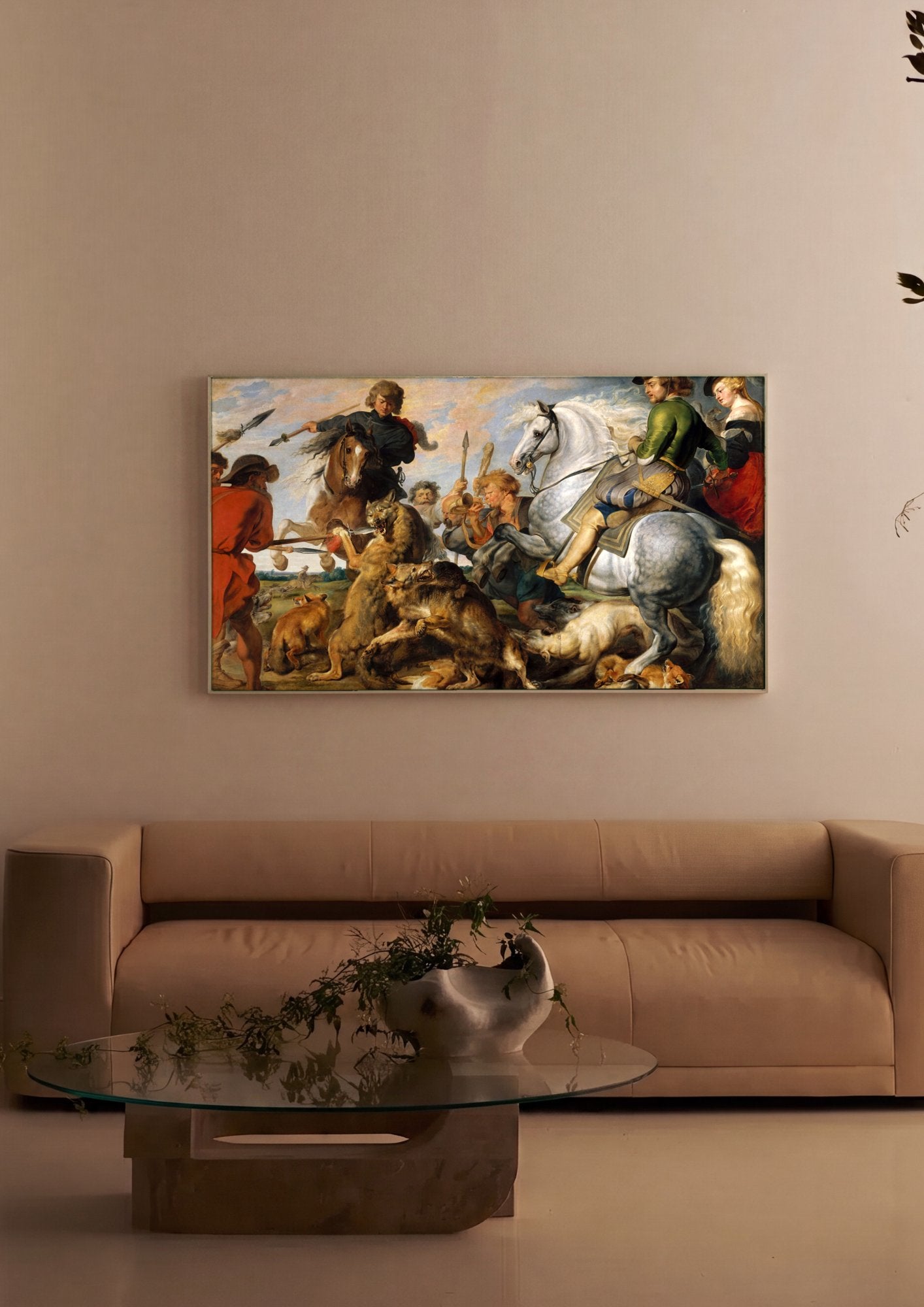 Quadro Decorativo A Caça ao Lobo e à Raposa - Rubens em ambiente decorado