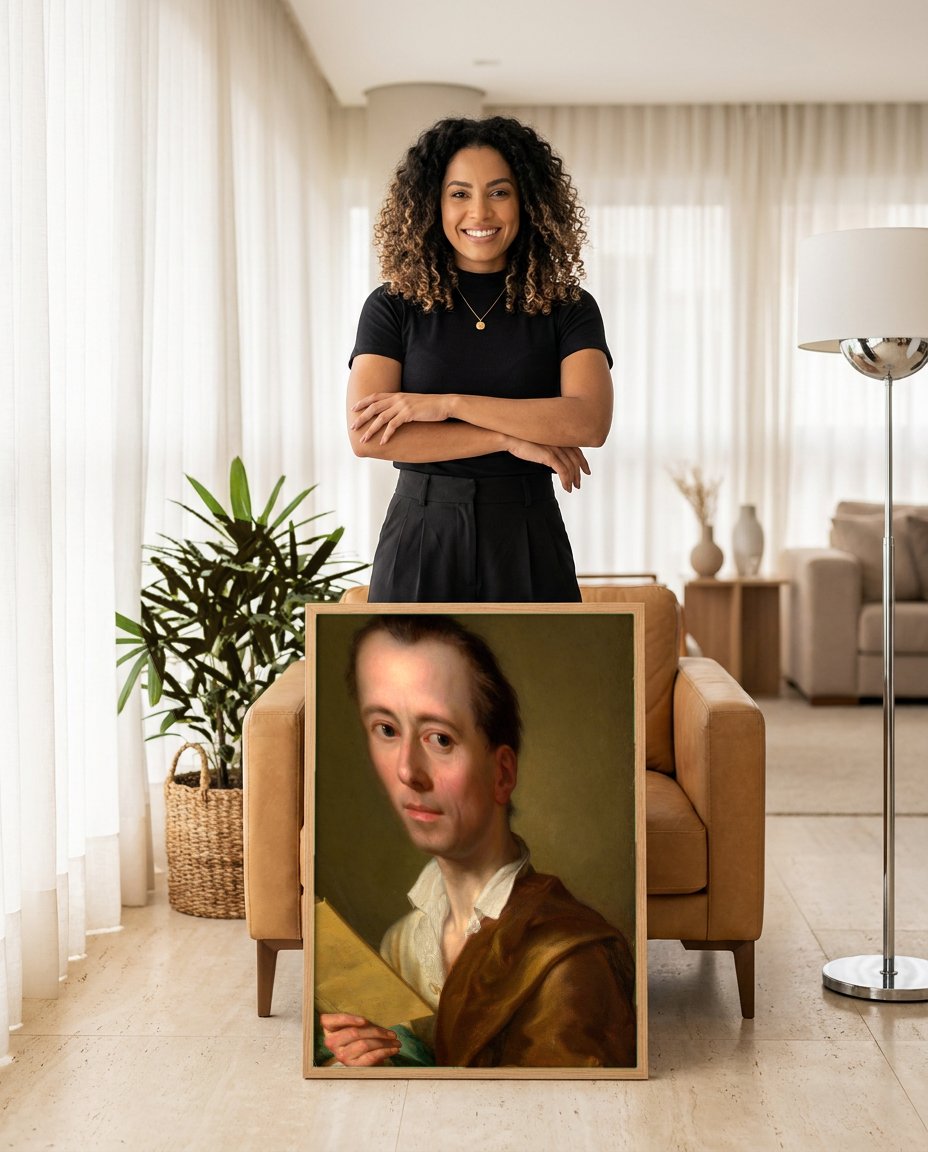 Quadro Decorativo Autorretrato - Anton Raphael Mengs com modelo em ambiente
