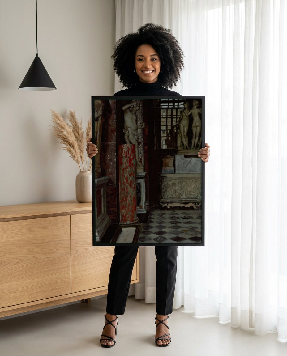 Quadro Decorativo Galeria de Esculturas - James Tissot com modelo em ambiente