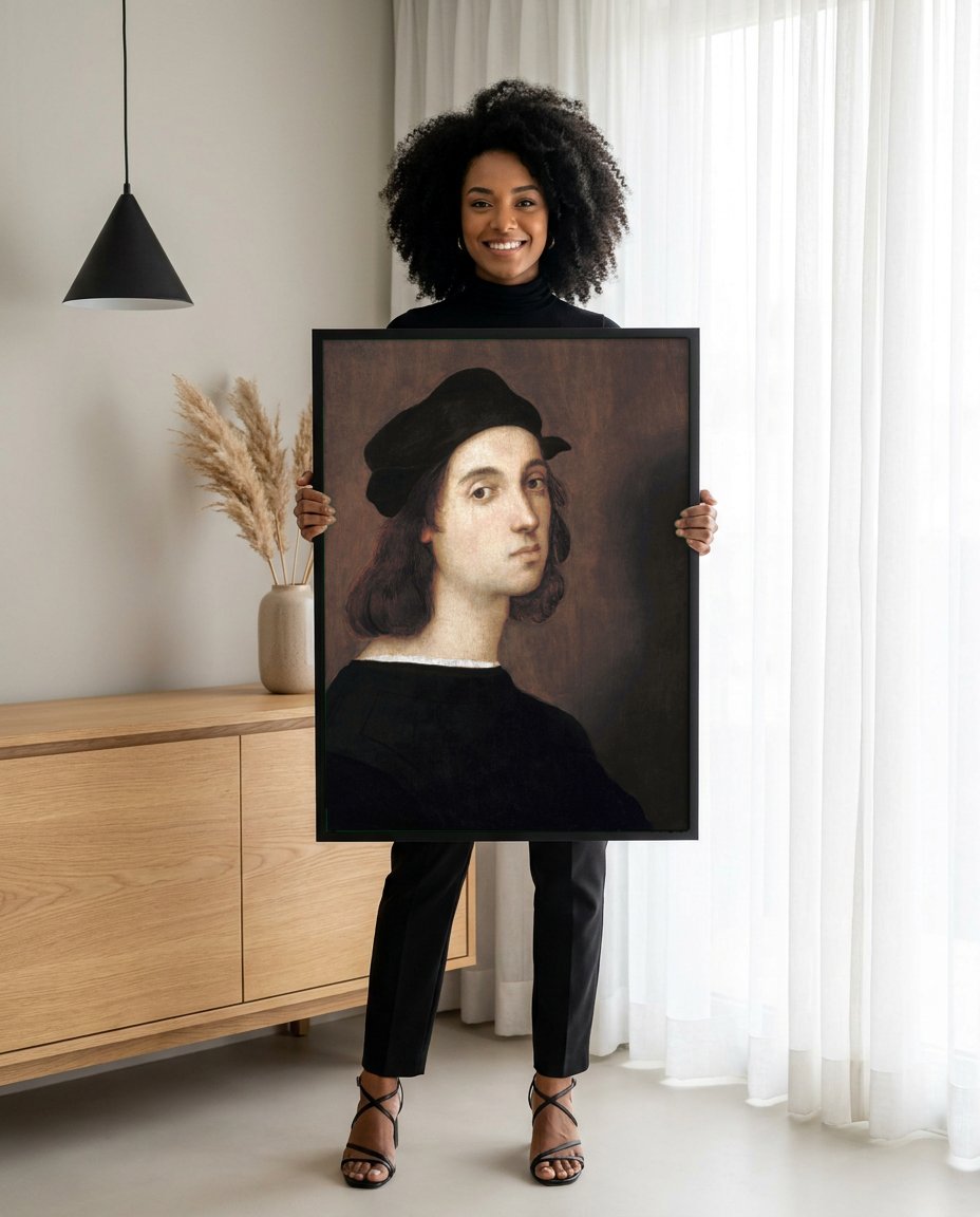 Quadro Decorativo Autorretrato (ou Retrato de Jovem) - Rafael com modelo em ambiente