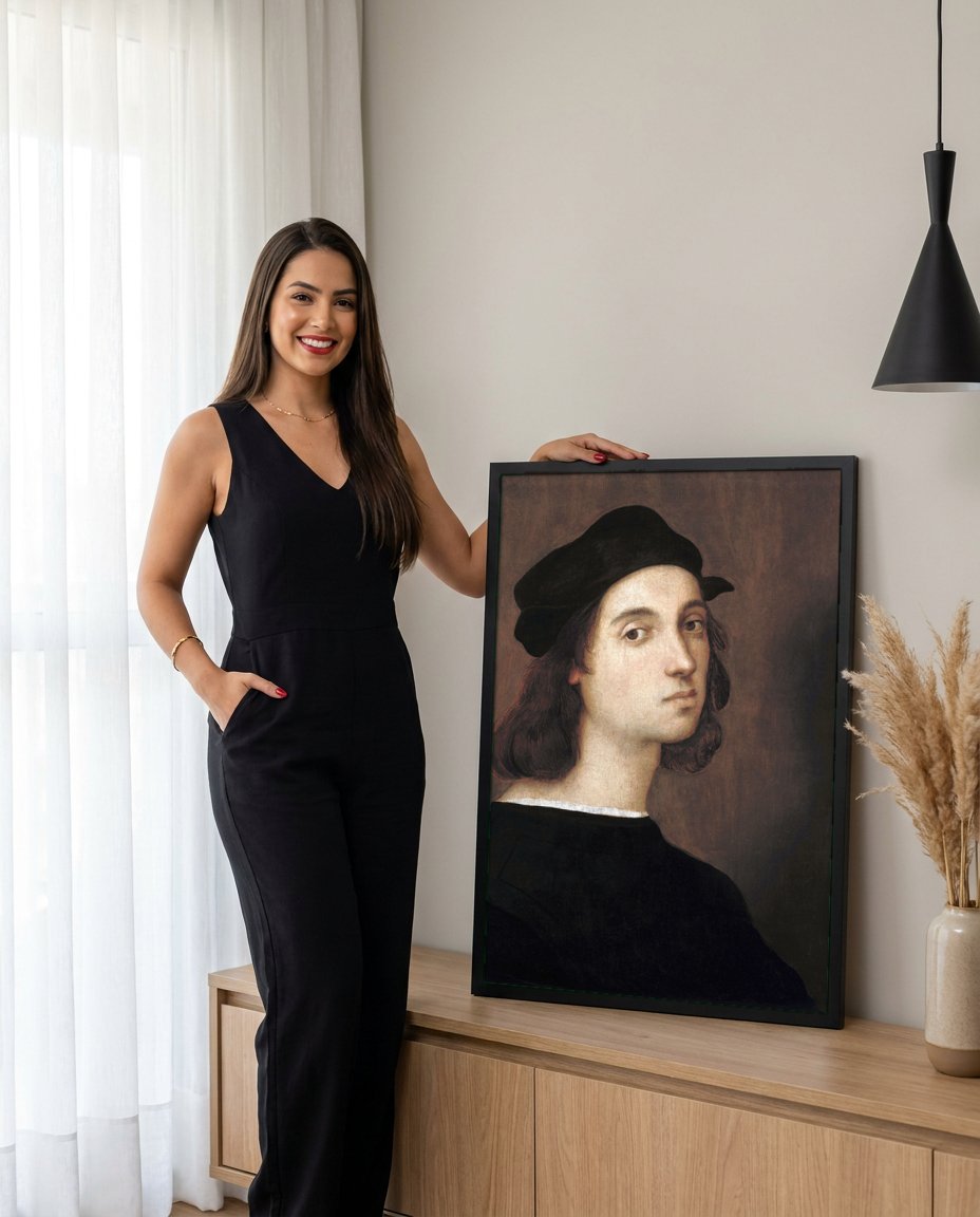 Quadro Decorativo Autorretrato (ou Retrato de Jovem) - Rafael com modelo em ambiente