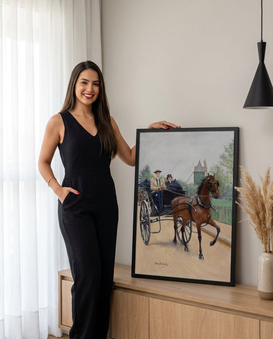 Quadro Decorativo A Carruagem - Jean Béraud com modelo em ambiente