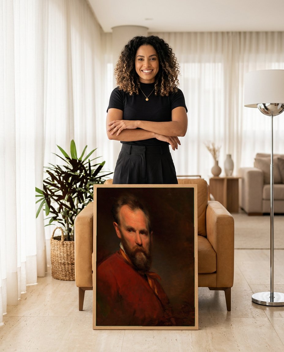 Quadro Decorativo Retrato de Homem Barbado - Amerling com modelo em ambiente