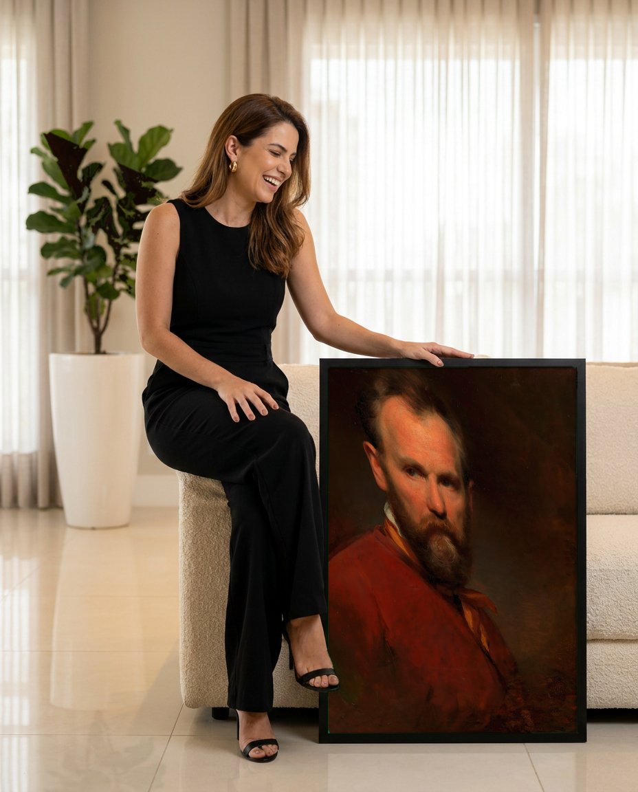 Quadro Decorativo Retrato de Homem Barbado - Amerling com modelo em ambiente