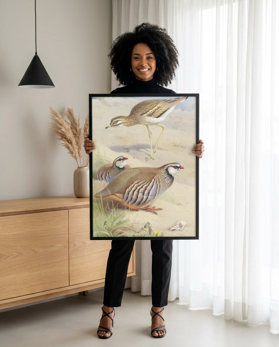Quadro Decorativo Aves do Deserto - Thorburn com modelo em ambiente