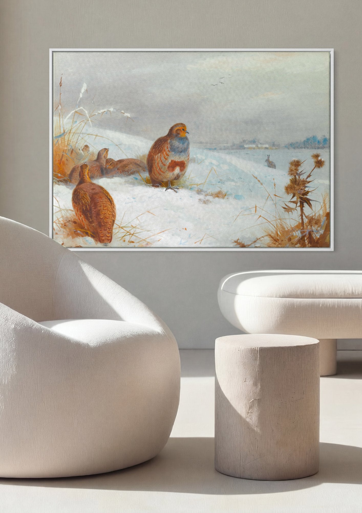 Quadro Decorativo Aves de Inverno - Thorburn em ambiente decorado