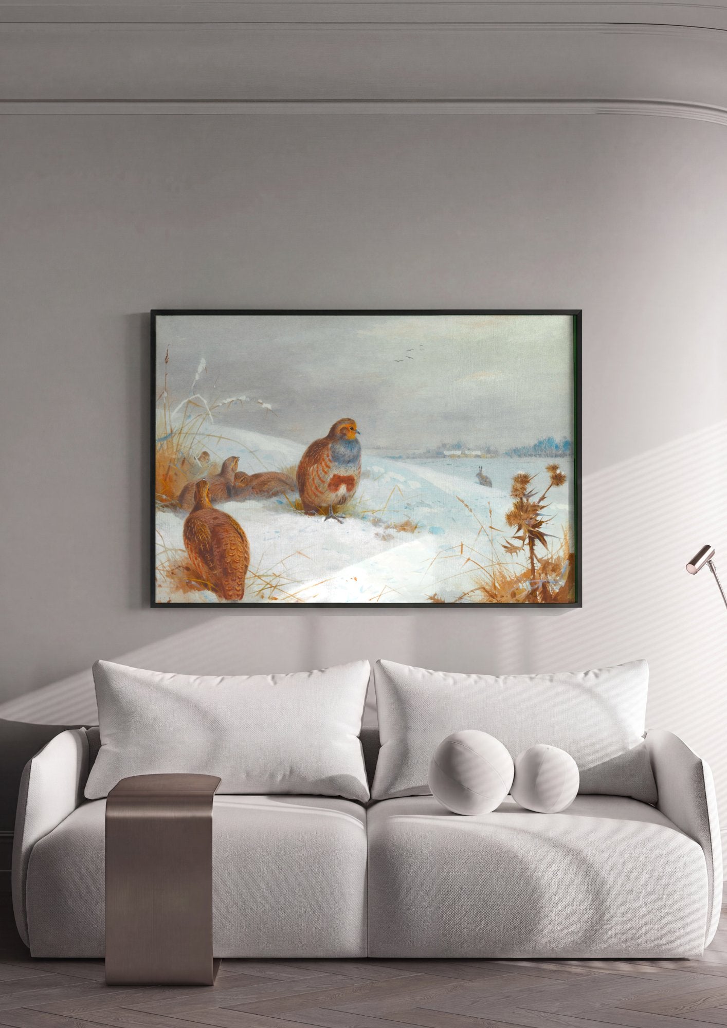 Quadro Decorativo Aves de Inverno - Thorburn em ambiente decorado