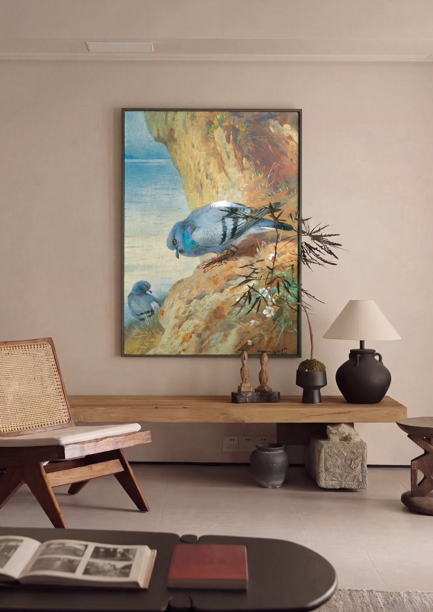 Quadro Decorativo Pombos na Rocha - Thorburn em ambiente decorado