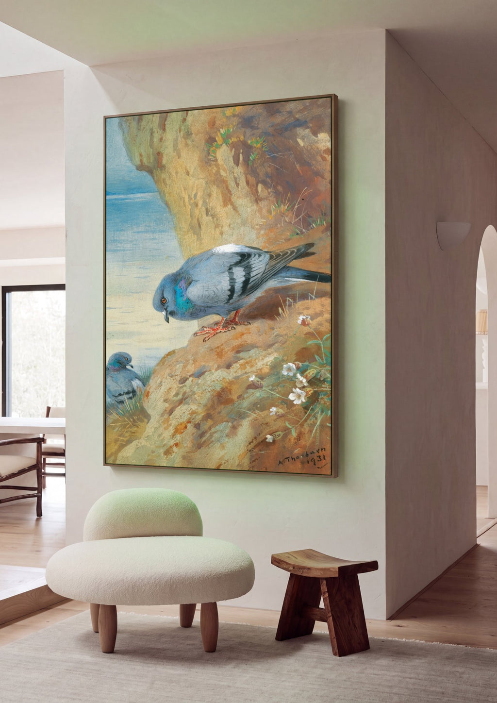 Quadro Decorativo Pombos na Rocha - Thorburn em ambiente decorado