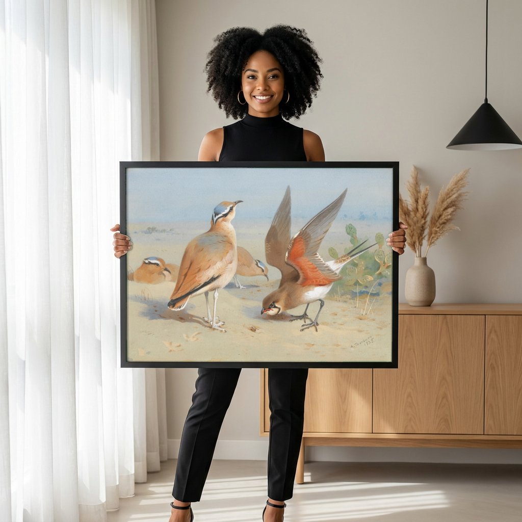 Quadro Decorativo Aves do Deserto - Thorburn com modelo em ambiente