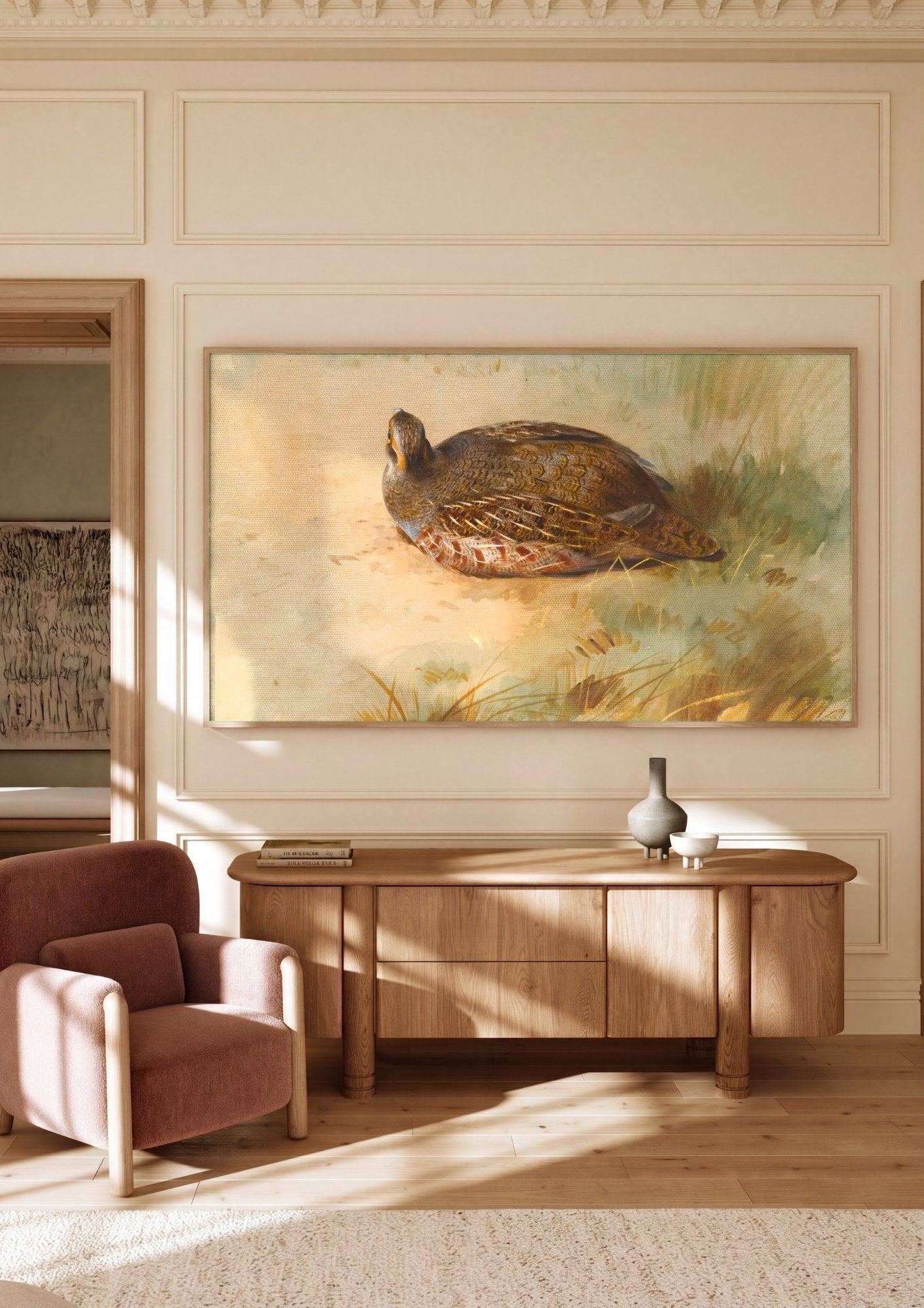 Quadro Decorativo Perdiz-cinzenta - Thorburn em ambiente decorado