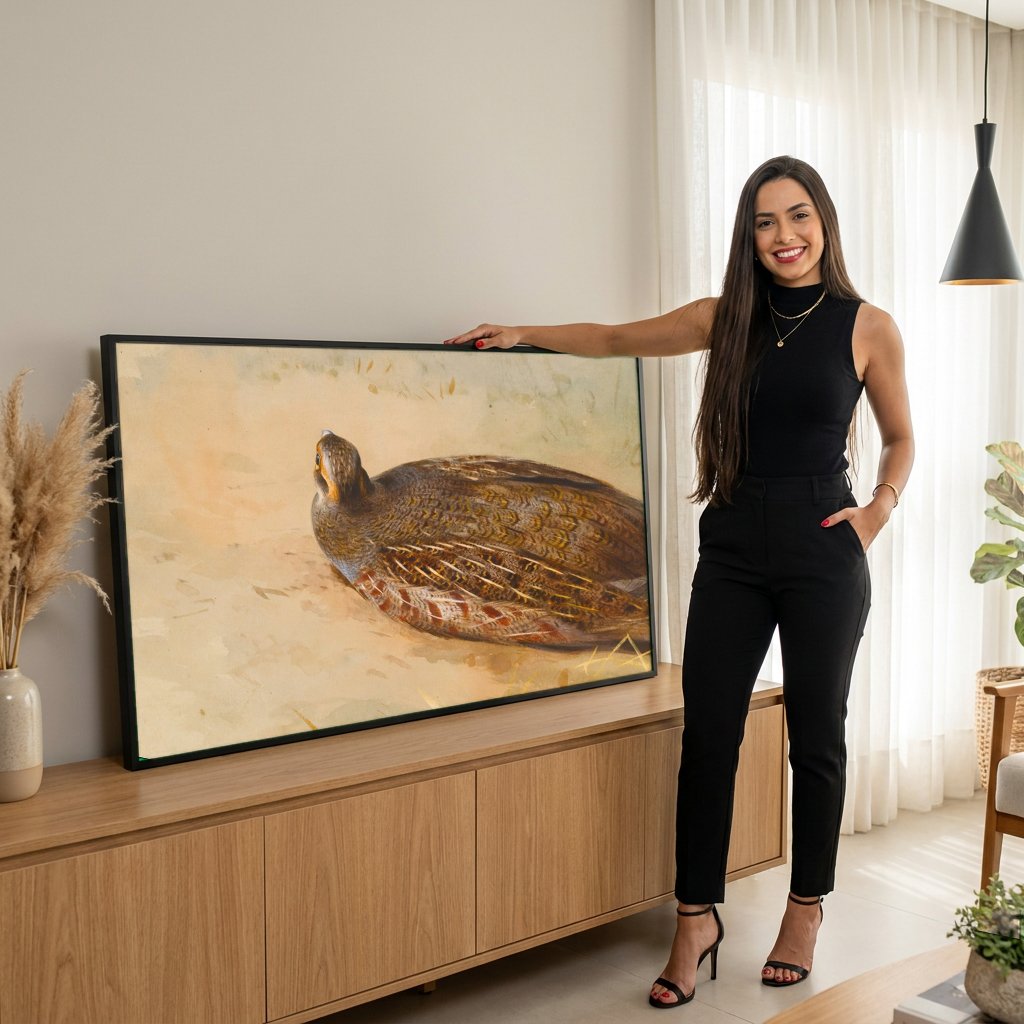 Quadro Decorativo Perdiz-cinzenta - Thorburn com modelo em ambiente