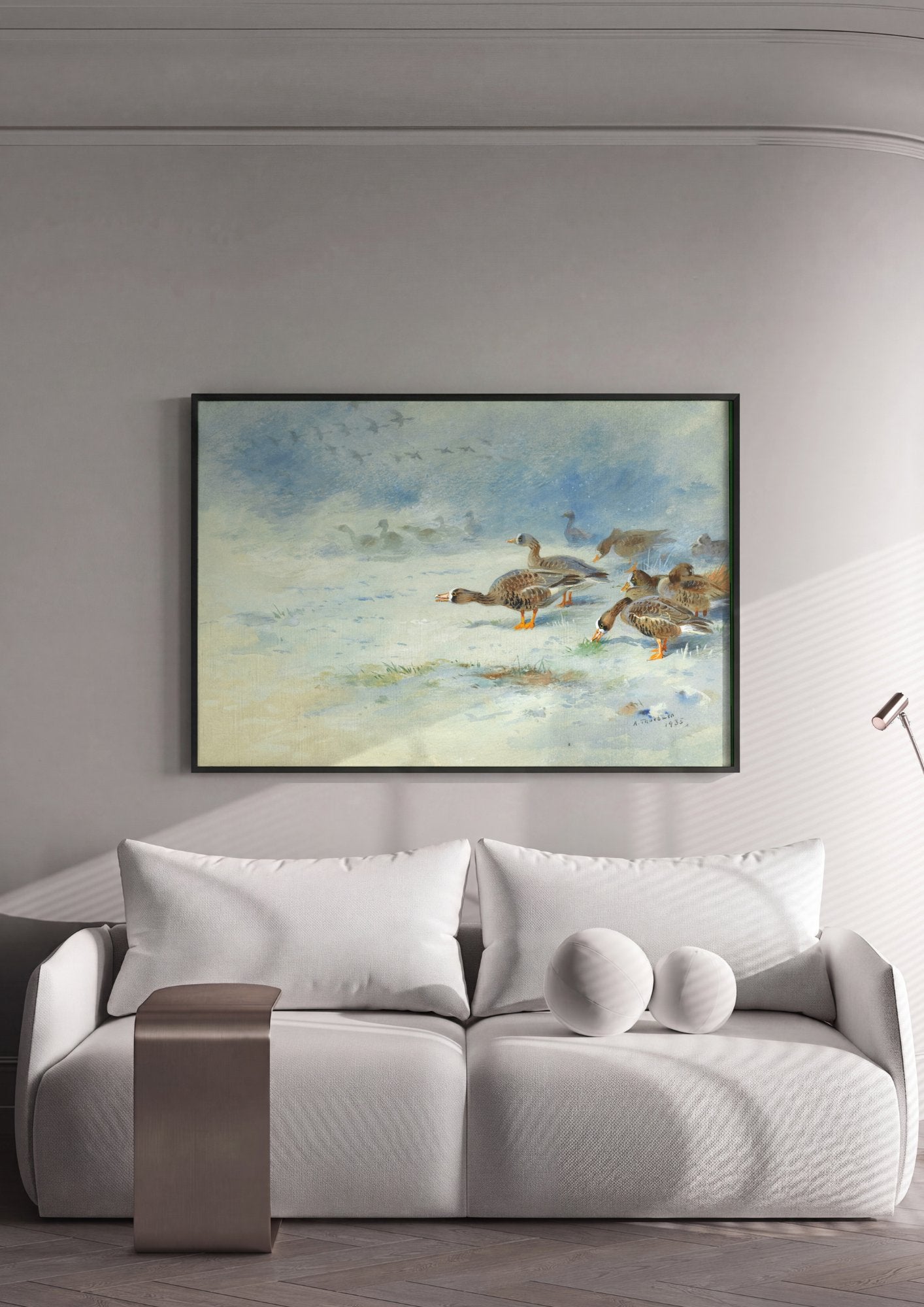 Quadro Decorativo Aves de Inverno - Thorburn em ambiente decorado