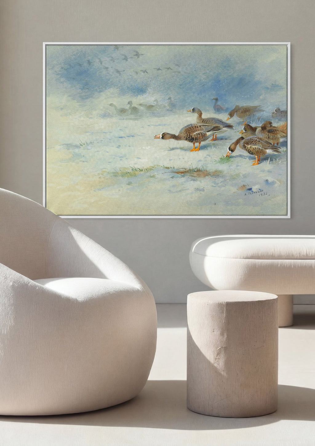 Quadro Decorativo Aves de Inverno - Thorburn em ambiente decorado