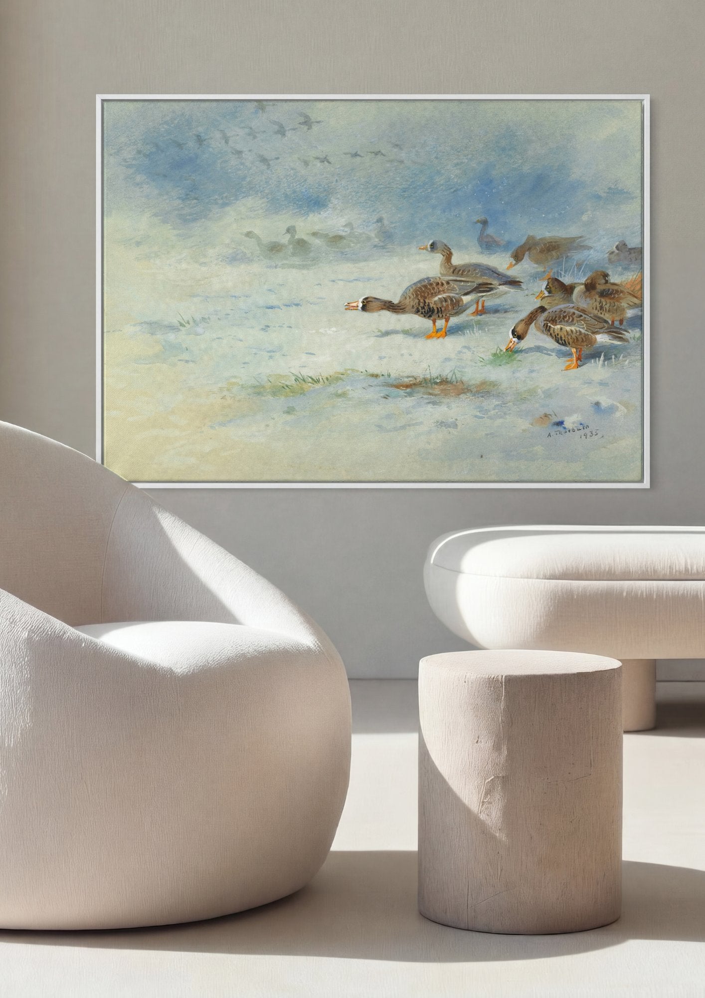 Quadro Decorativo Aves de Inverno - Thorburn em ambiente decorado
