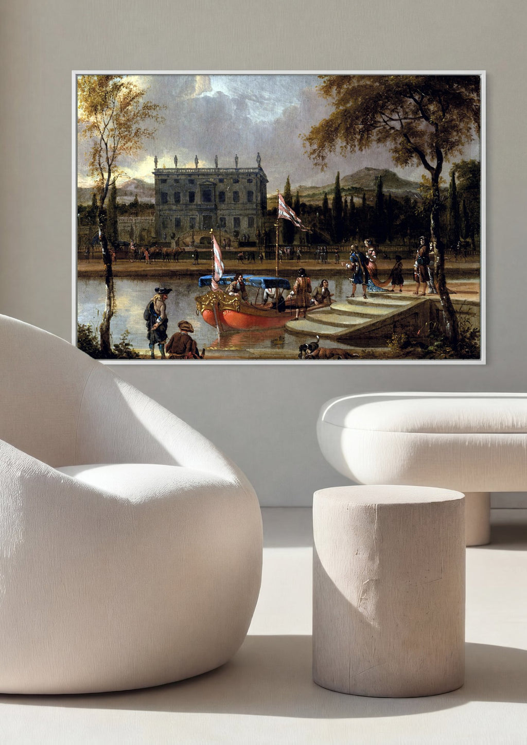 Quadro Decorativo Cena Festiva com Barca - Abraham Storck em ambiente decorado