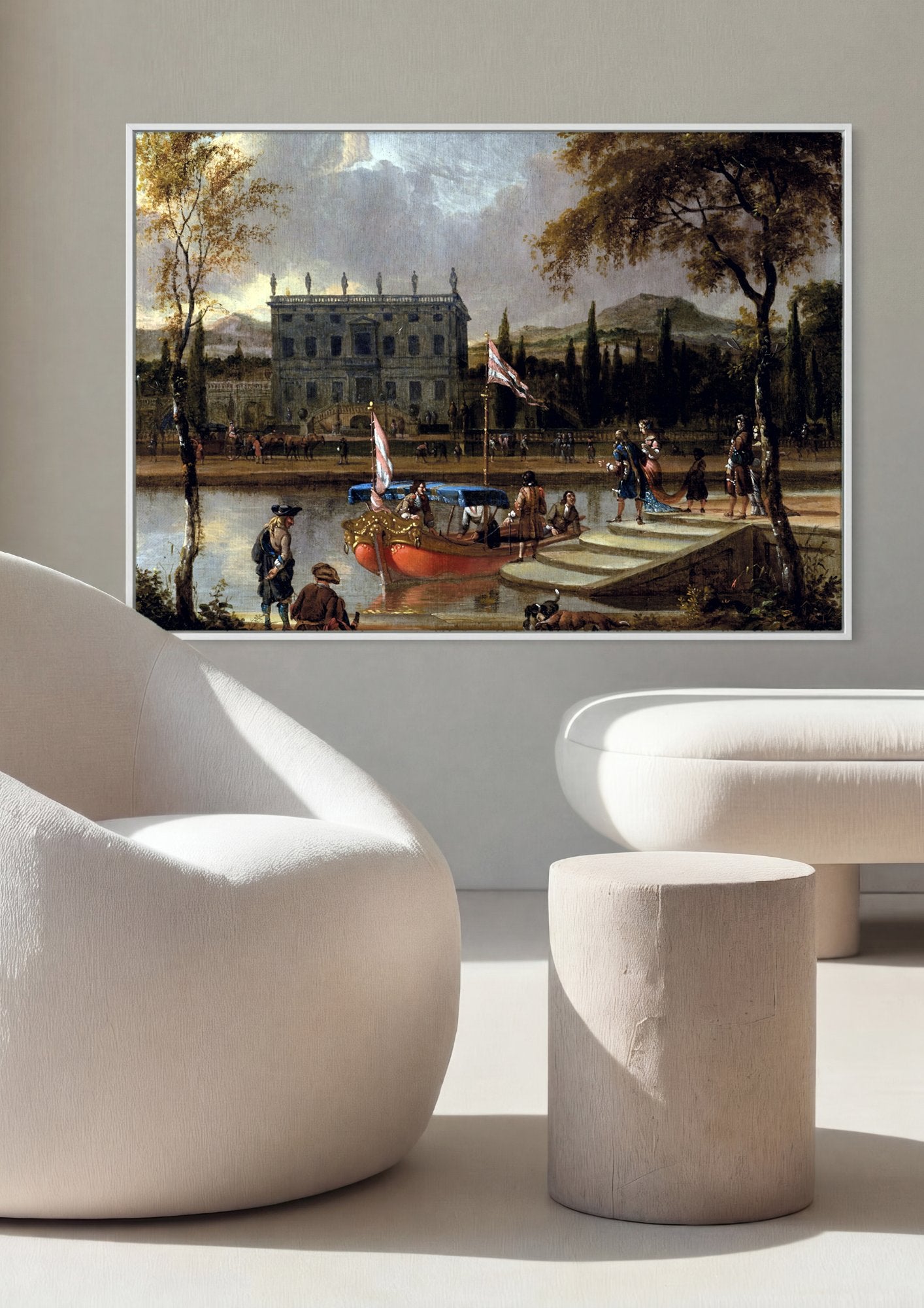 Quadro Decorativo Cena Festiva com Barca - Abraham Storck em ambiente decorado