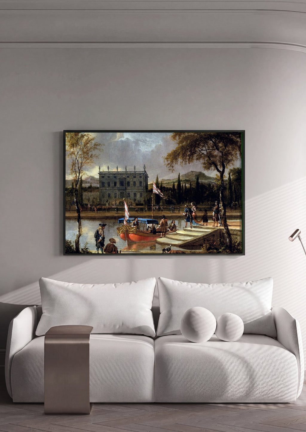Quadro Decorativo Cena Festiva com Barca - Abraham Storck em ambiente decorado