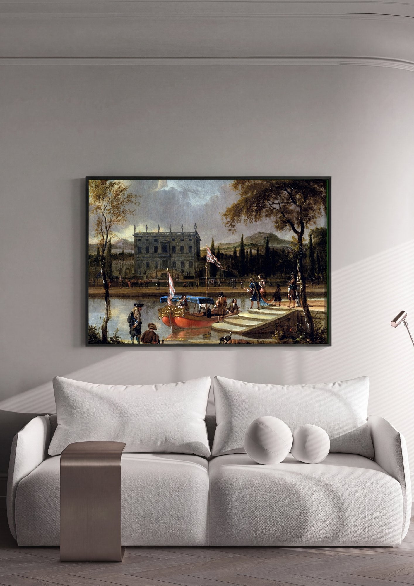 Quadro Decorativo Cena Festiva com Barca - Abraham Storck em ambiente decorado