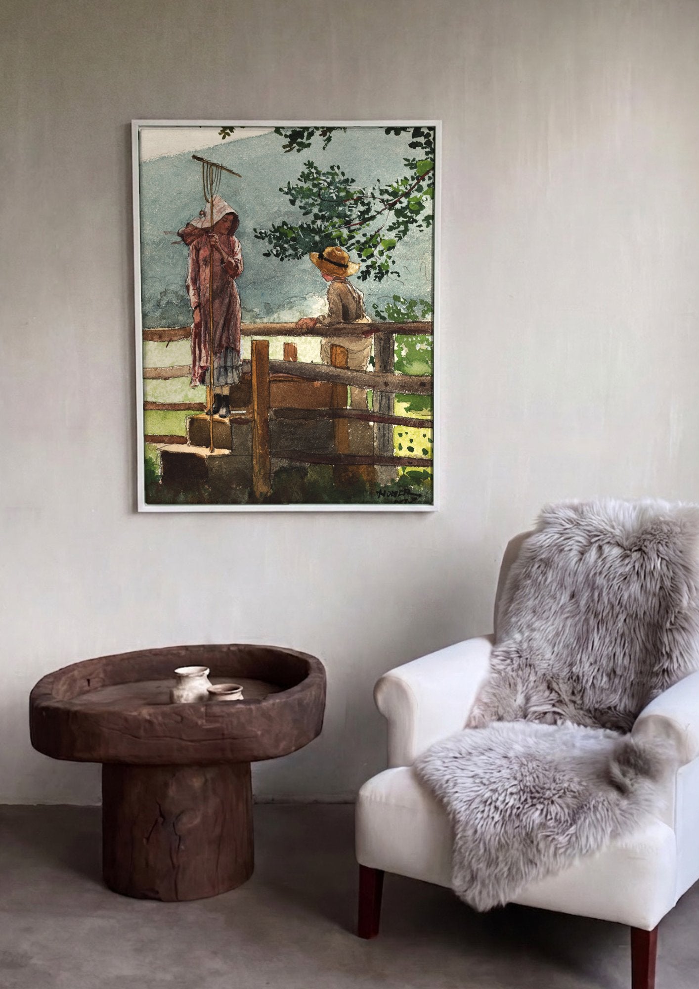 Quadro Decorativo Duas Figuras na Cerca - Winslow Homer em ambiente decorado
