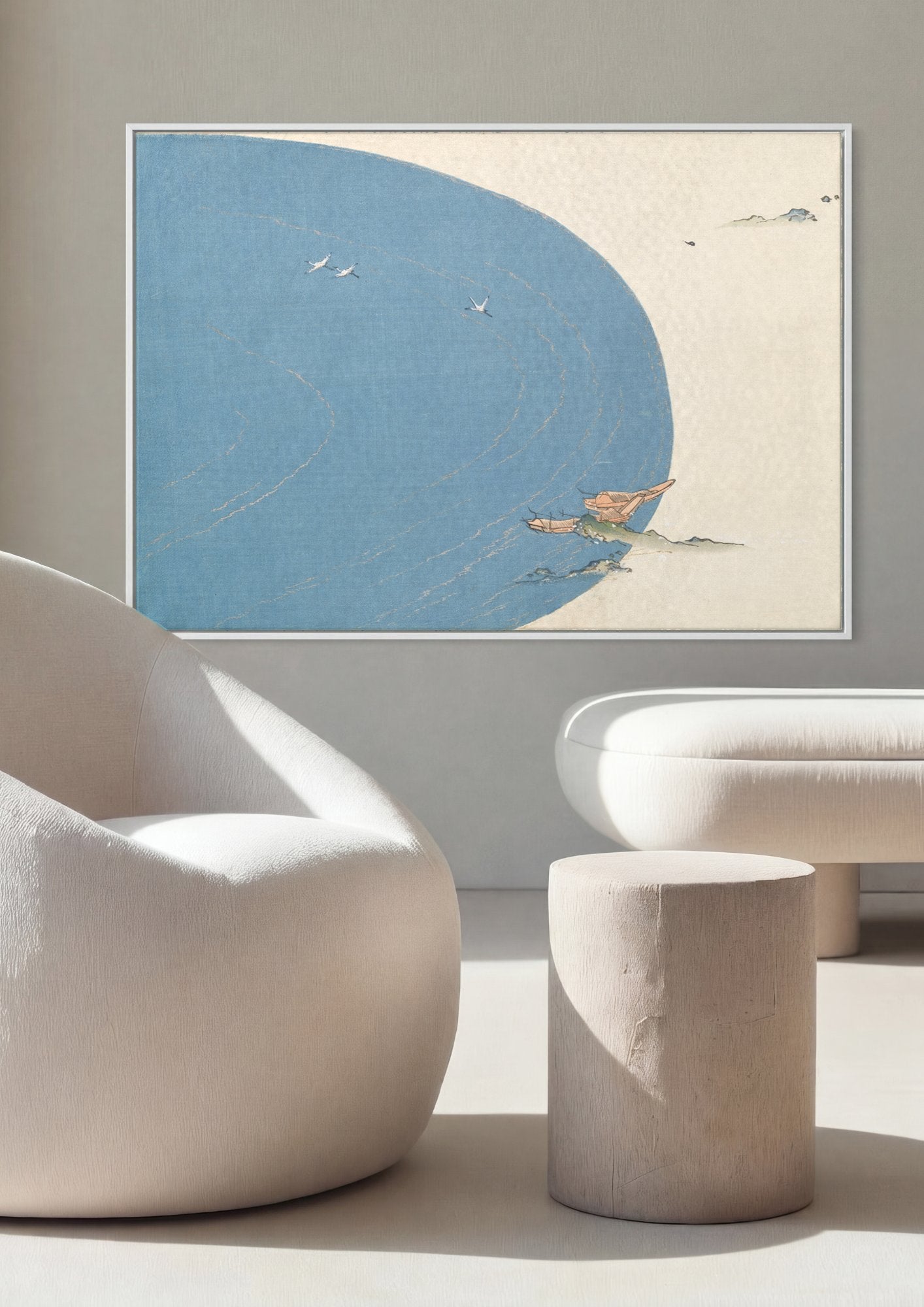 Quadro Decorativo Cenas de Mar com Garças - Kamisaka Sekka em ambiente decorado