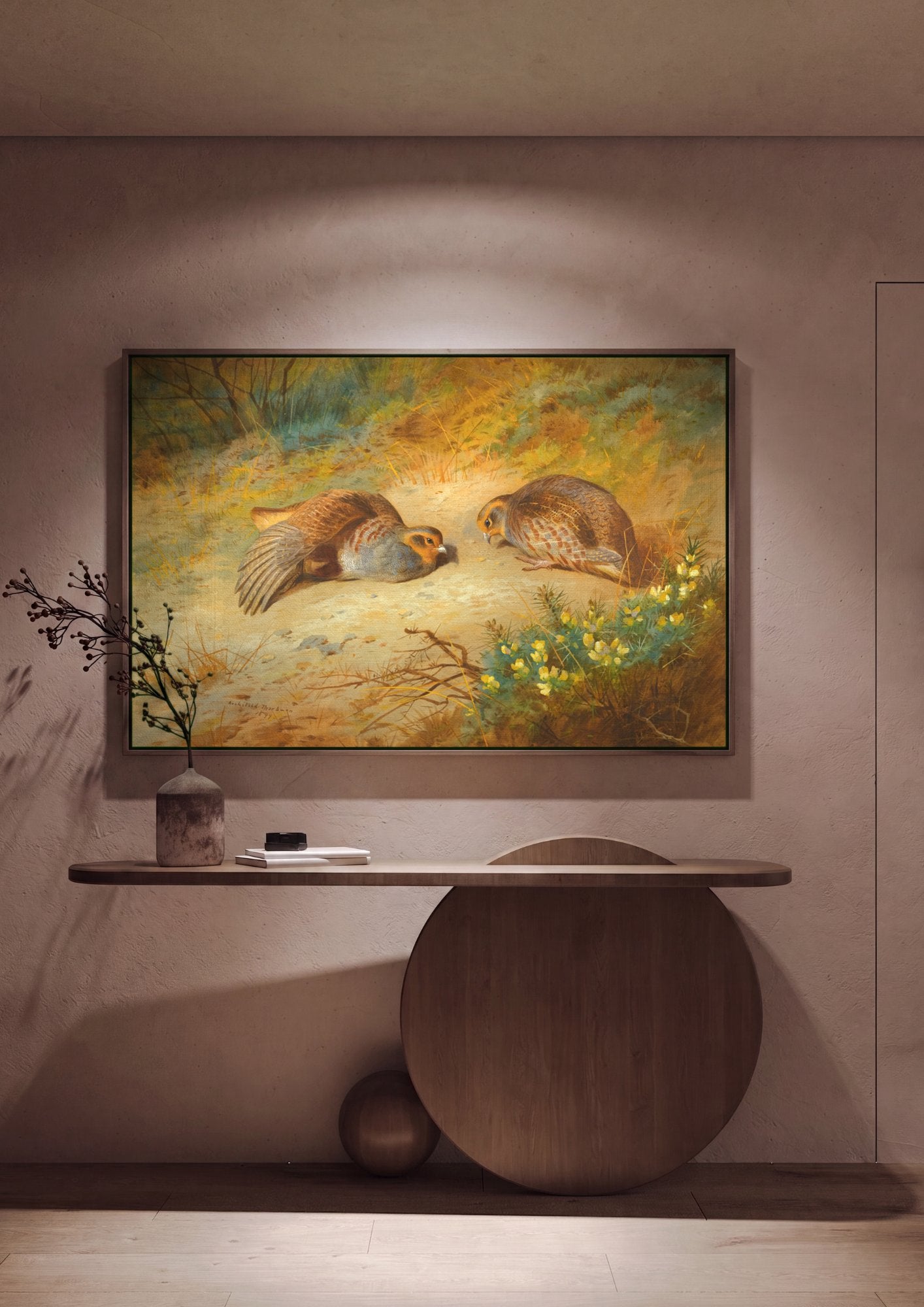 Quadro Decorativo Perdizes no Campo - Archibald Thorburn em ambiente decorado