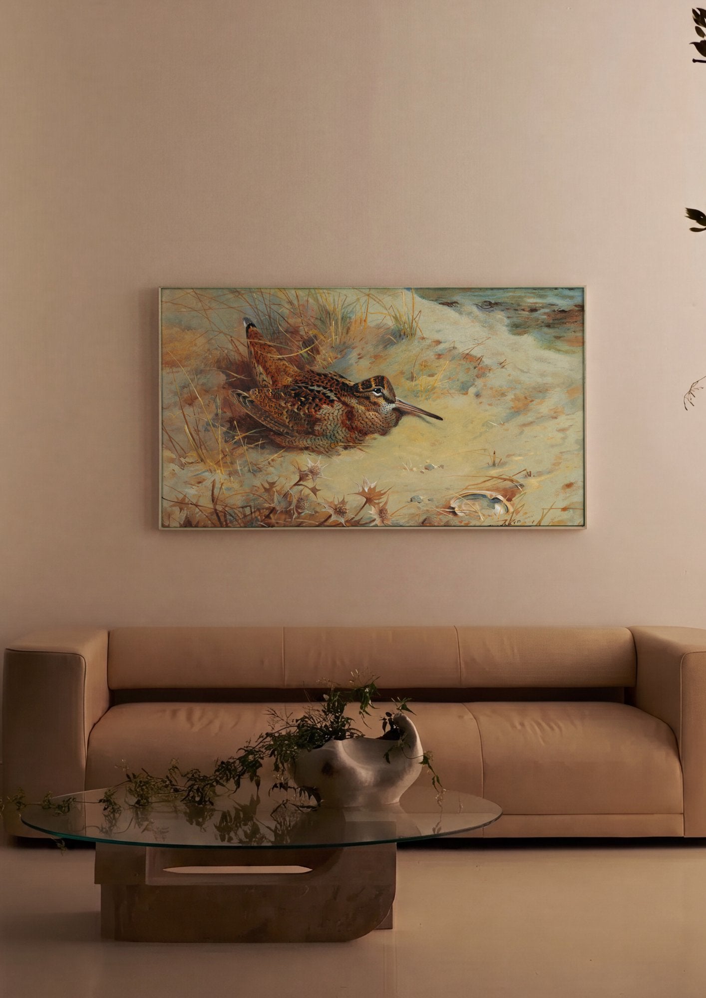 Quadro Decorativo Maçarico na Praia - Archibald Thorburn em ambiente decorado