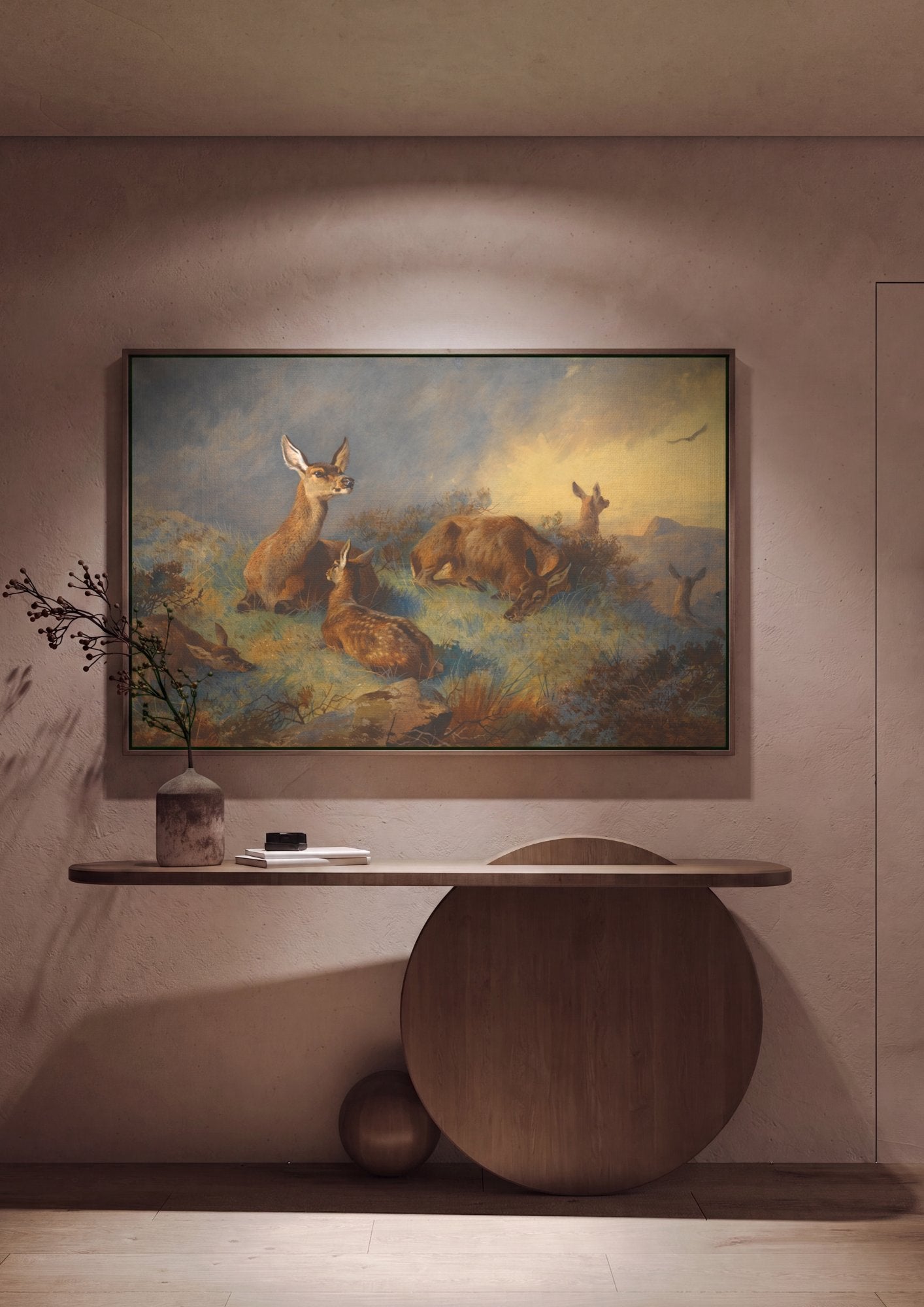 Quadro Decorativo: Veados no Pântano - Archibald Thorburn em ambiente decorado