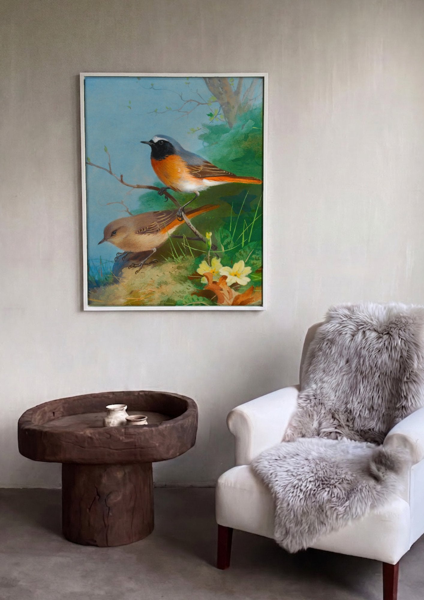 Quadro Decorativo Pássaros em Galho - Archibald Thorburn em ambiente decorado
