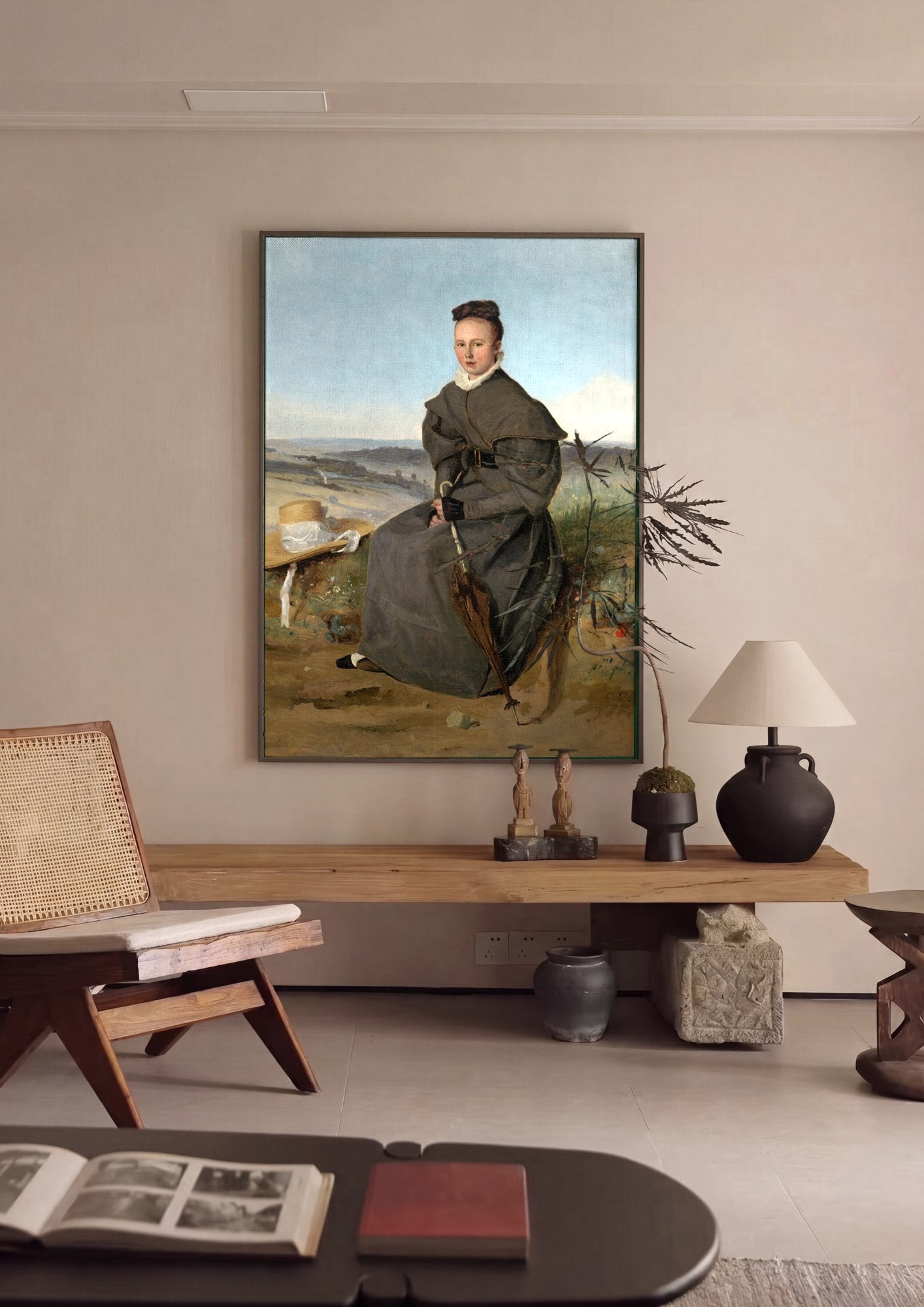 Quadro Decorativo A Mulher com o Guarda-chuva - Corot em ambiente decorado