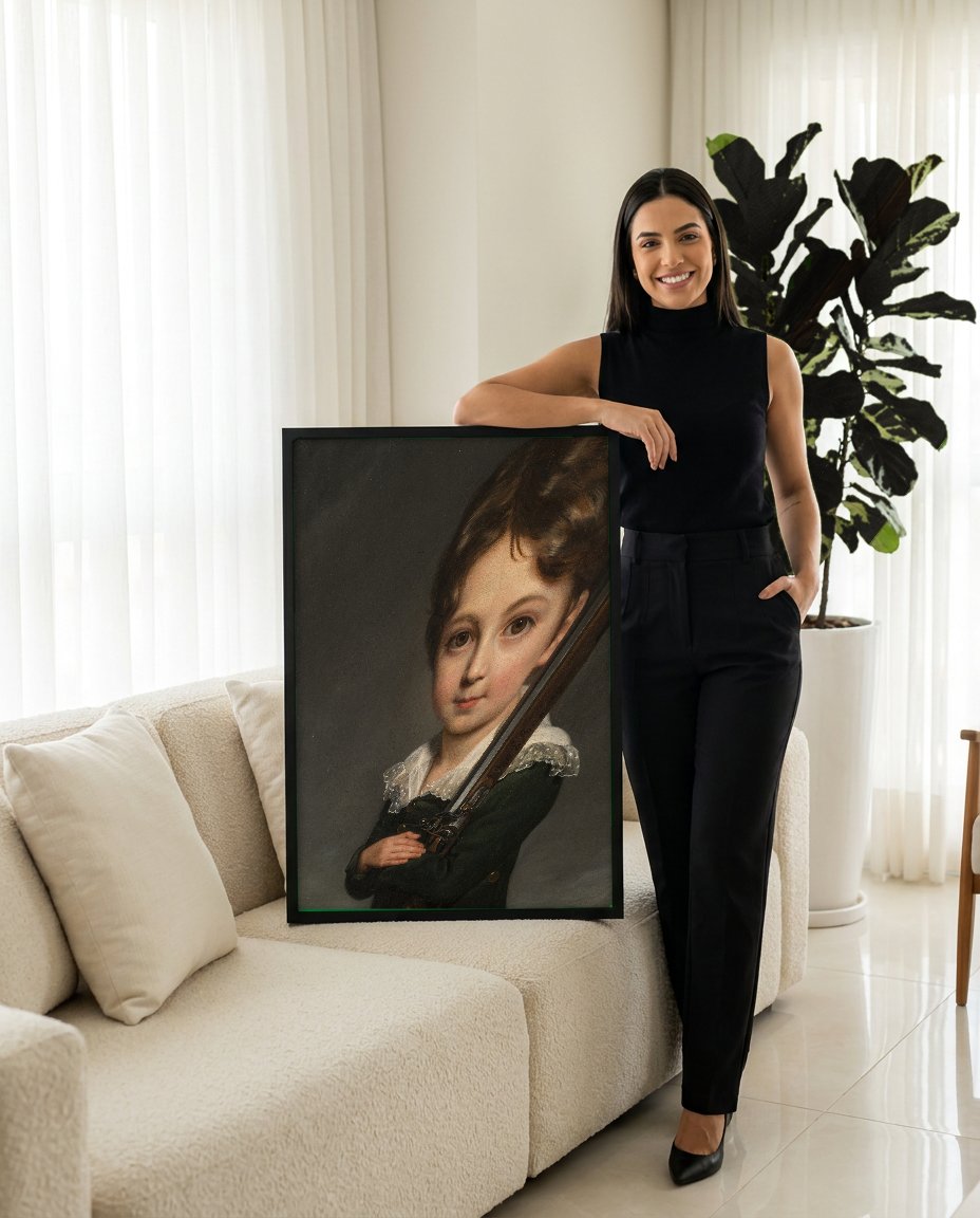 Quadro Decorativo Criança com Espingarda - Vigée Le Brun com modelo em ambiente
