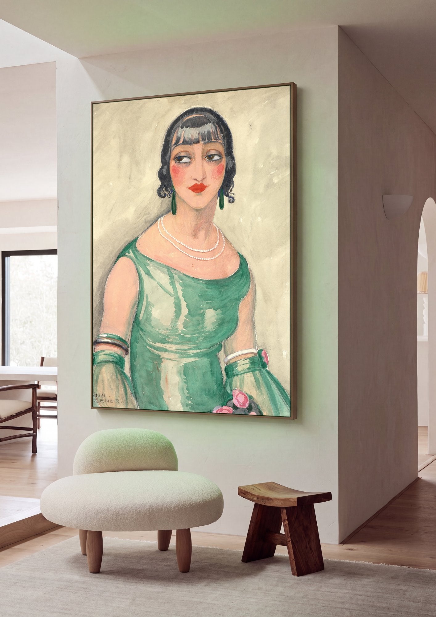 Quadro Decorativo A Dama de Verde - Gerda Wegener em ambiente decorado