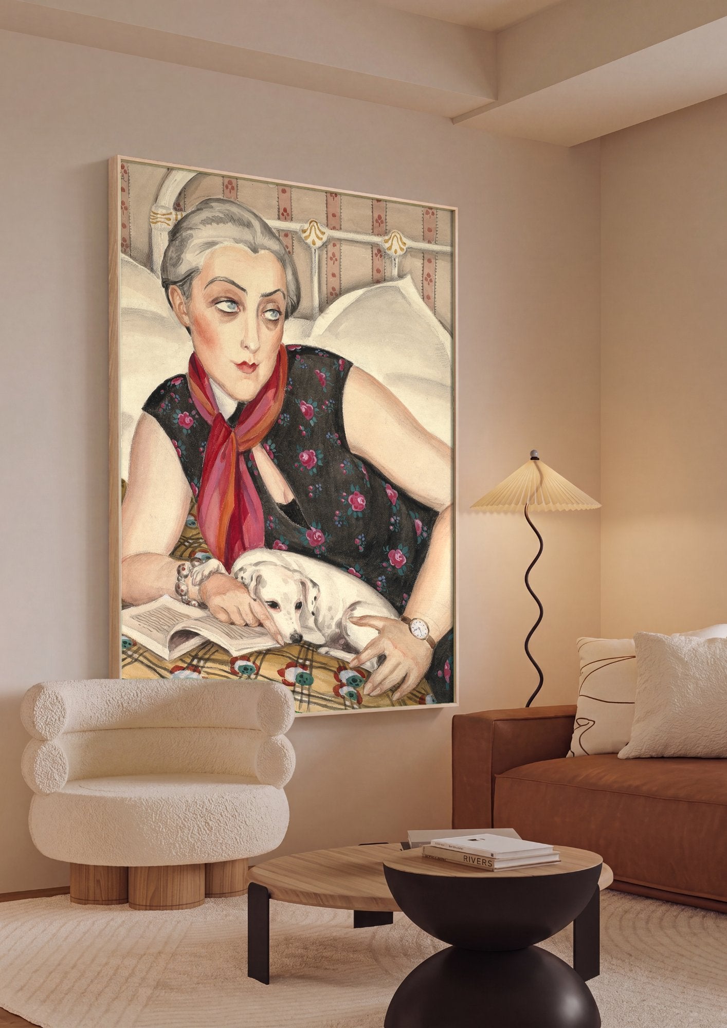 Quadro Decorativo Senhora com Cão - Gerda Wegener em ambiente decorado
