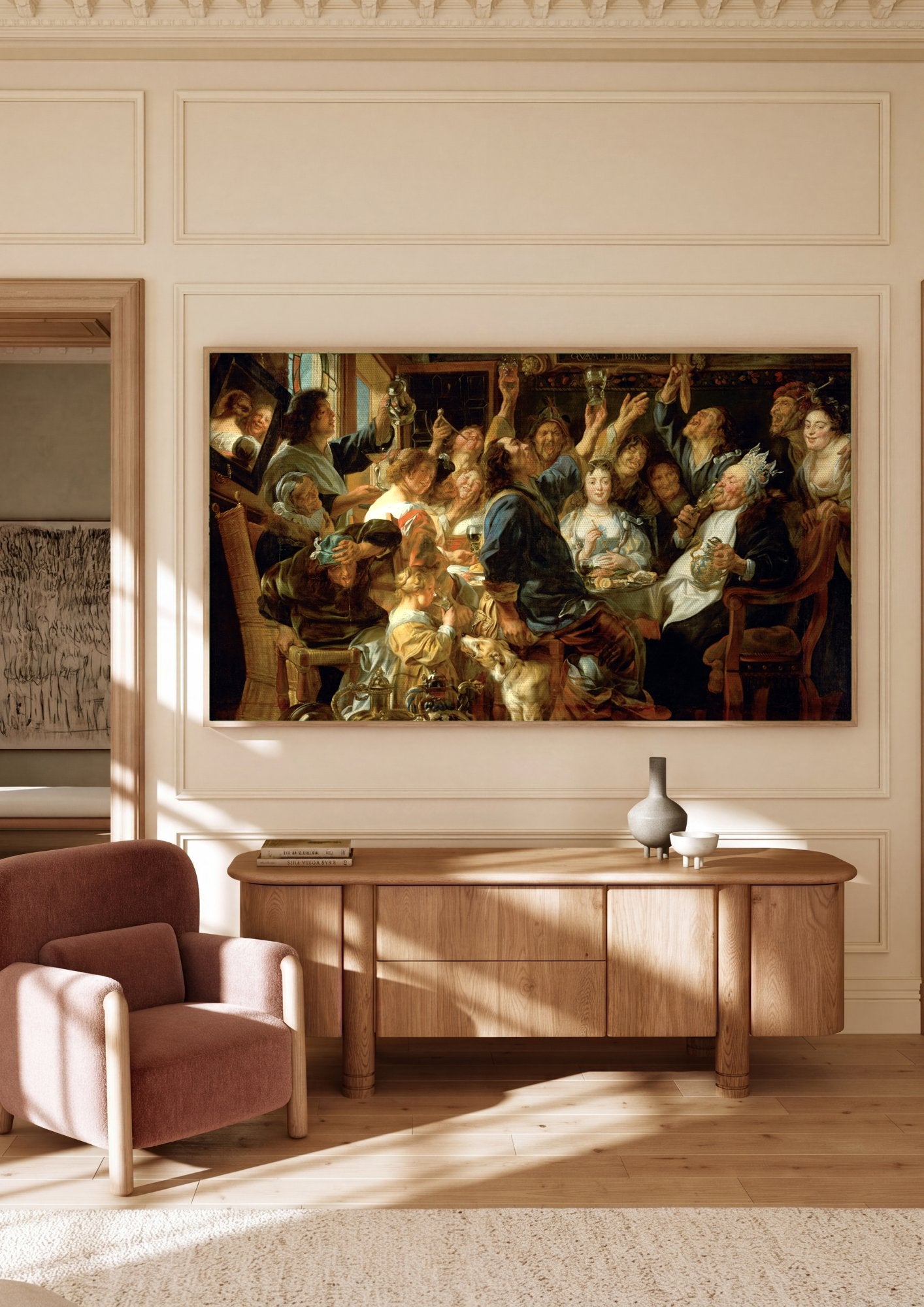 Quadro Decorativo O Rei Bebe - Jacob Jordaens em ambiente decorado