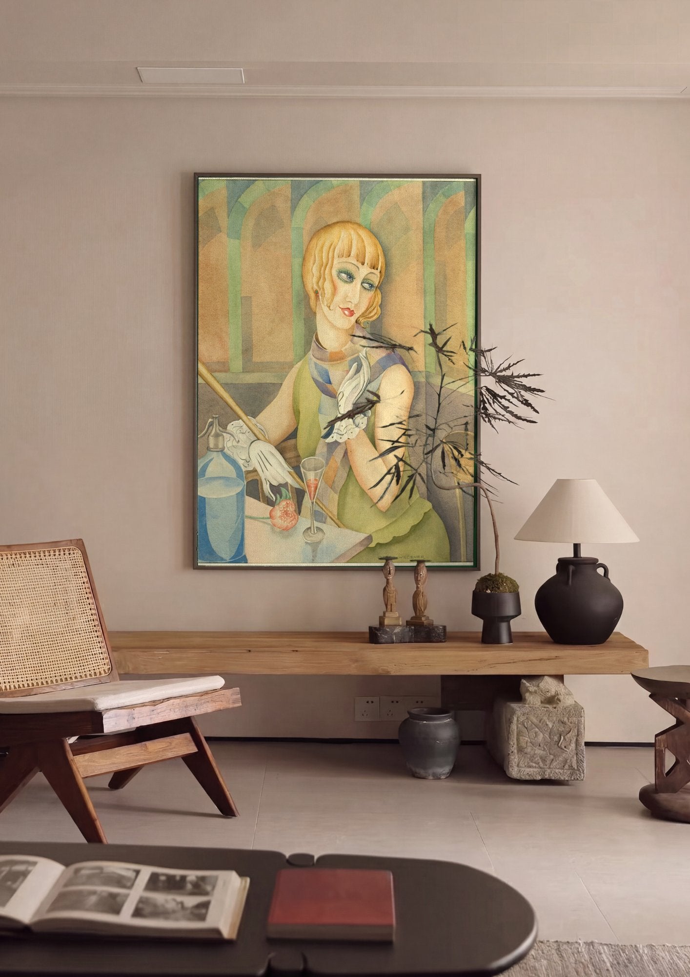 Quadro Decorativo A Dama do Sifão - Gerda Wegener em ambiente decorado